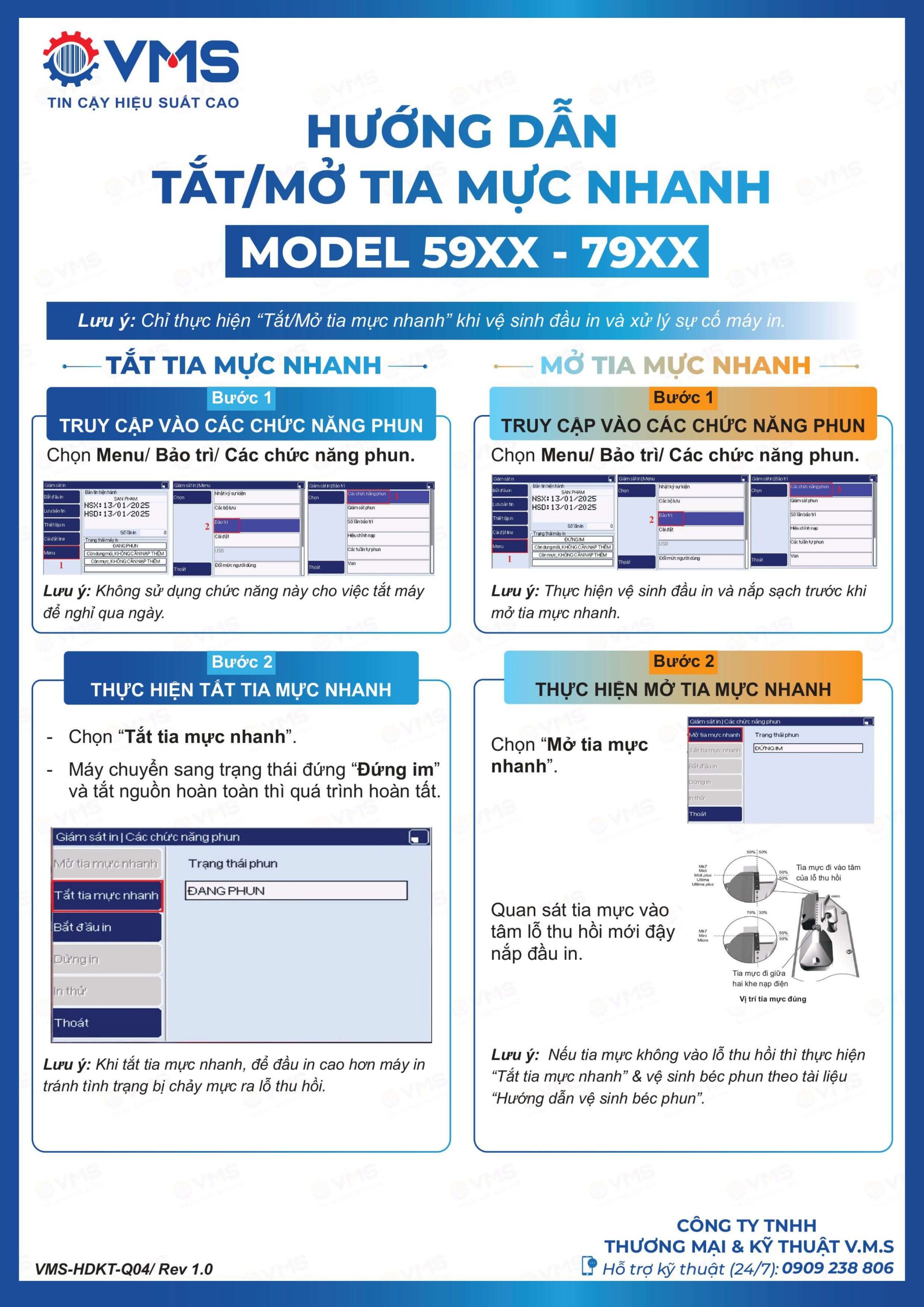 Cách tắt mở tia mực nhanh máy in Linx 59xx, 79xx