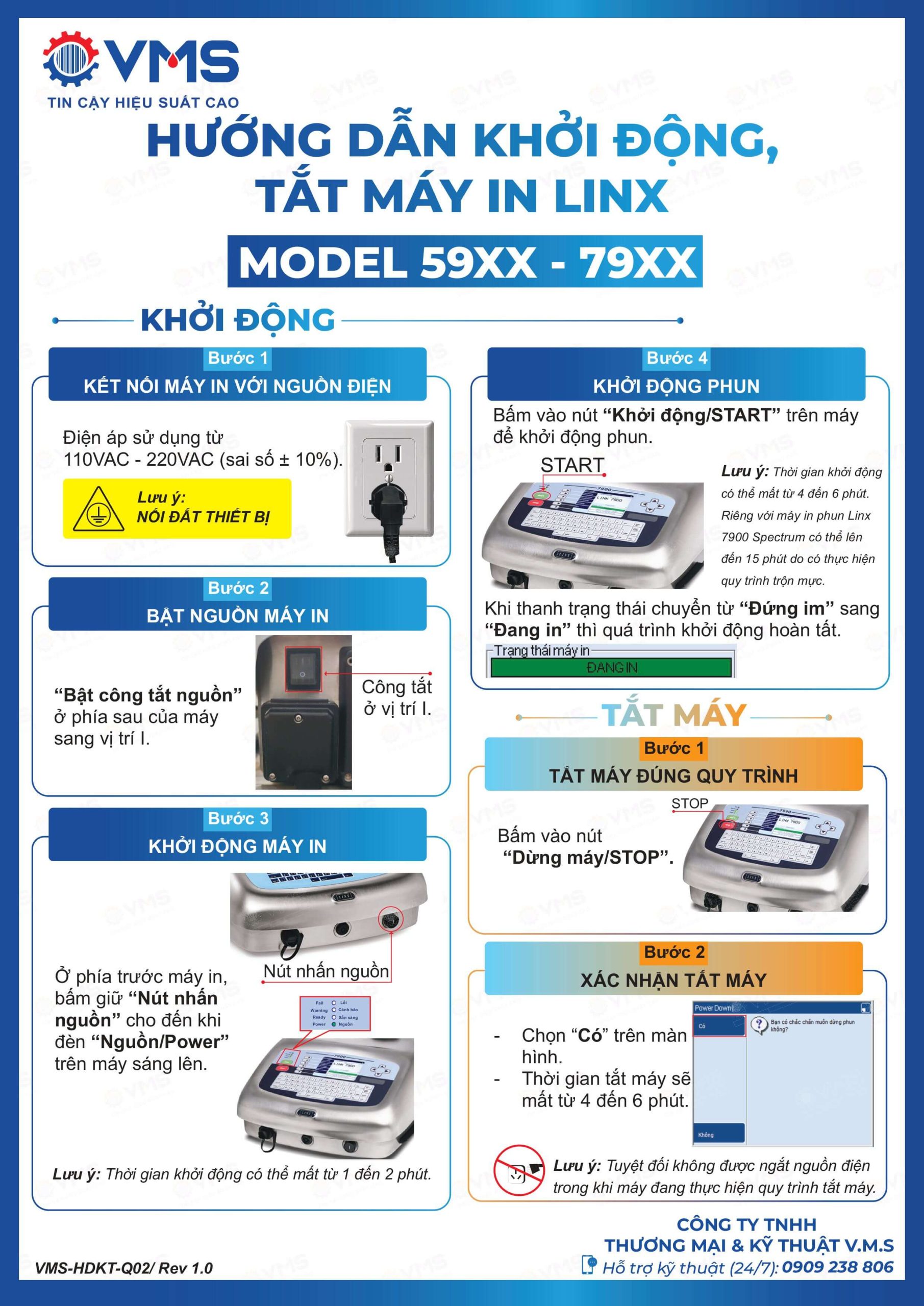 Hướng dẫn cách khởi động và tắt máy in Linx 59xx và 79xx