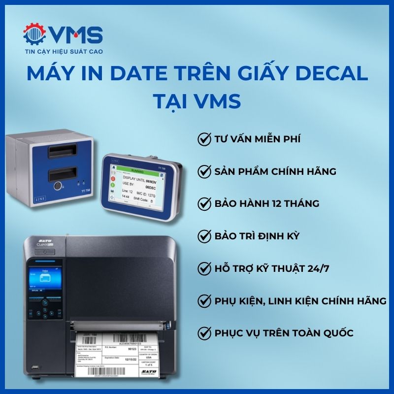 Máy in date trên decal chính hãng tại VMS