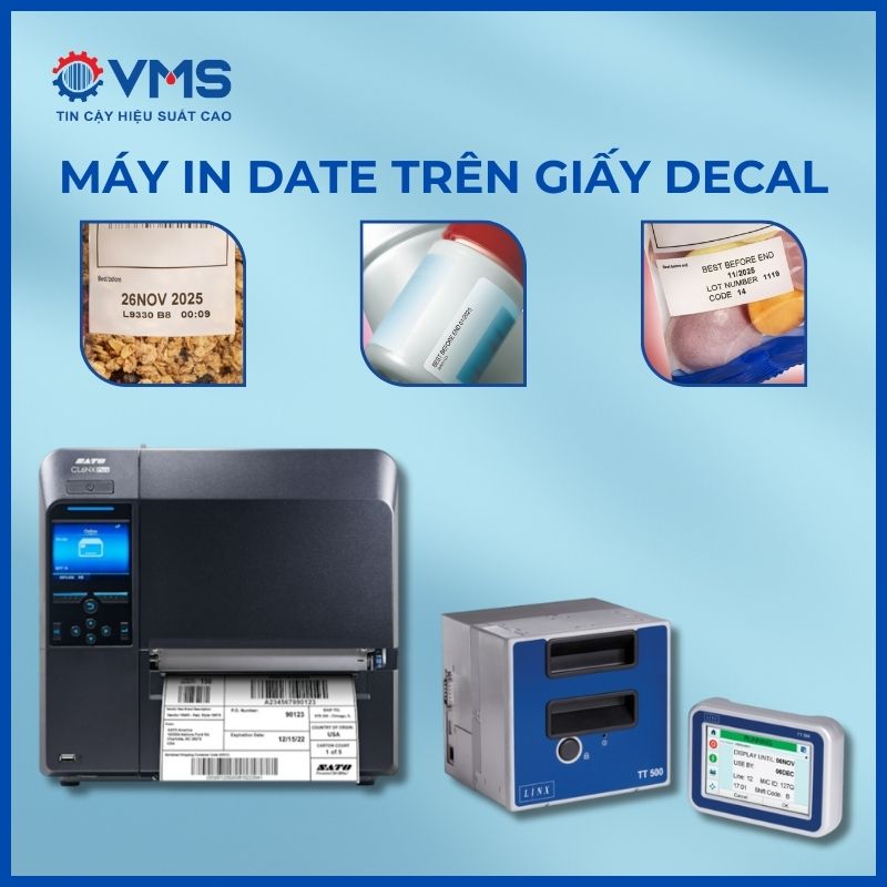 Máy in date trên giấy decal, bao bì tem nhãn decal