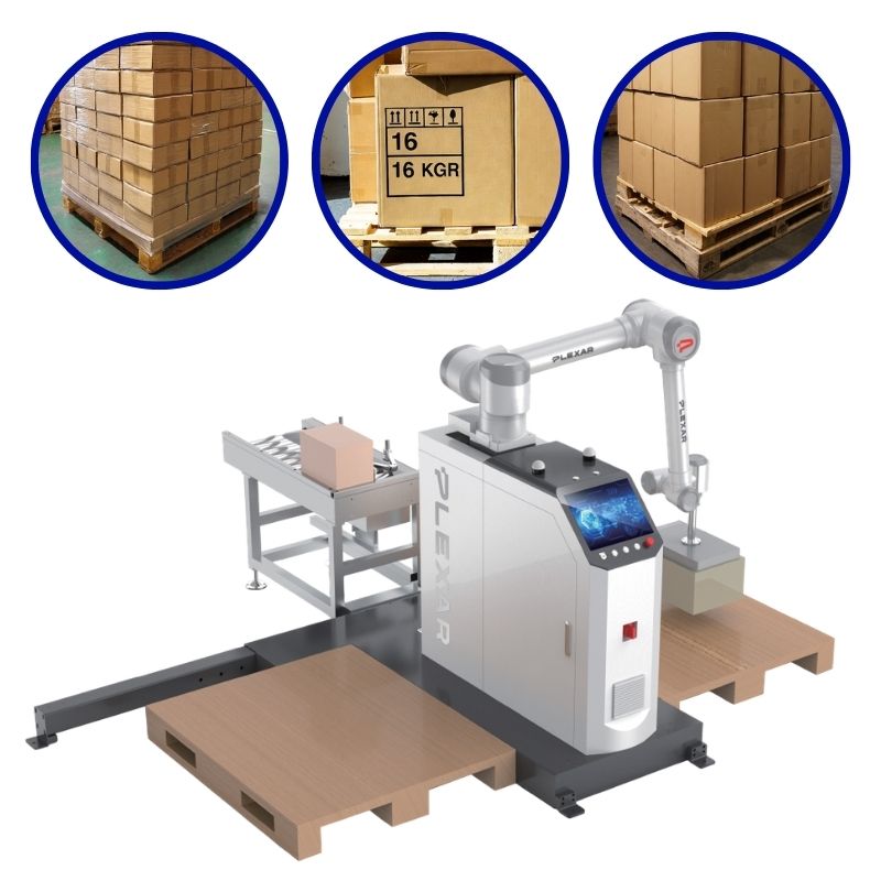 Cobot xếp hàng 16kg lên pallet tự động